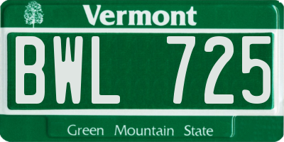 VT license plate BWL725
