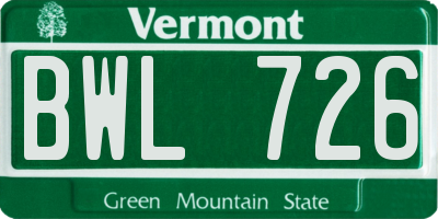 VT license plate BWL726