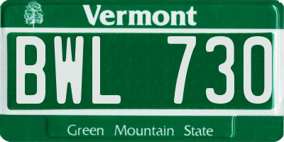 VT license plate BWL730