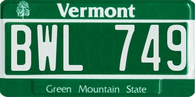 VT license plate BWL749