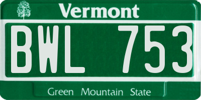 VT license plate BWL753