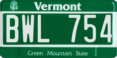 VT license plate BWL754