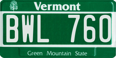 VT license plate BWL760