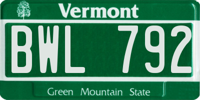 VT license plate BWL792