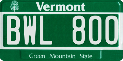 VT license plate BWL800