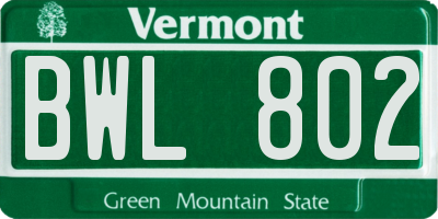 VT license plate BWL802