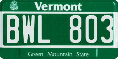 VT license plate BWL803
