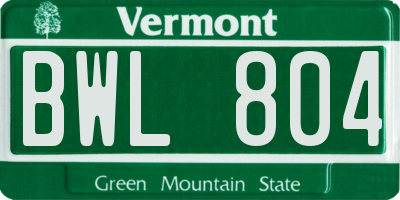 VT license plate BWL804