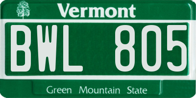 VT license plate BWL805