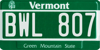 VT license plate BWL807
