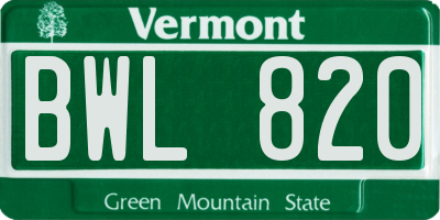 VT license plate BWL820