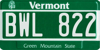 VT license plate BWL822