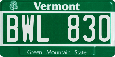 VT license plate BWL830
