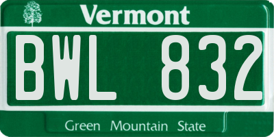 VT license plate BWL832