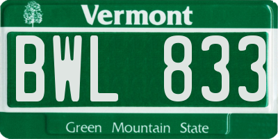 VT license plate BWL833
