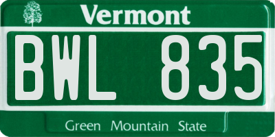 VT license plate BWL835