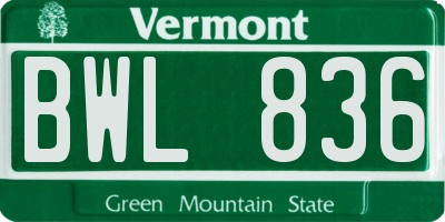 VT license plate BWL836
