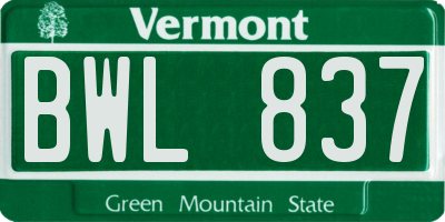 VT license plate BWL837