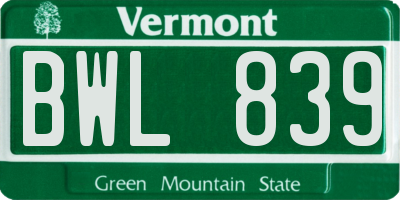 VT license plate BWL839
