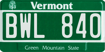 VT license plate BWL840