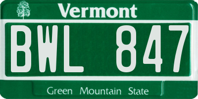 VT license plate BWL847