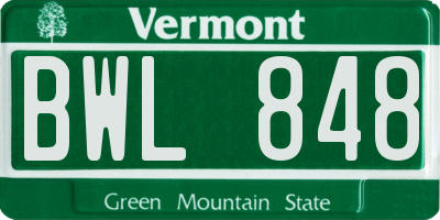 VT license plate BWL848