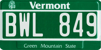 VT license plate BWL849