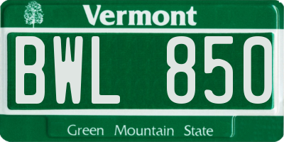 VT license plate BWL850