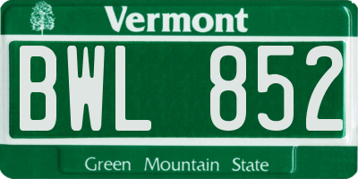 VT license plate BWL852