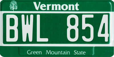 VT license plate BWL854