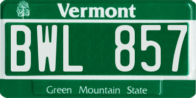 VT license plate BWL857