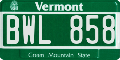 VT license plate BWL858