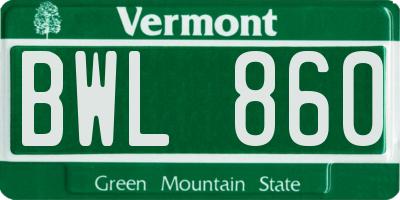VT license plate BWL860