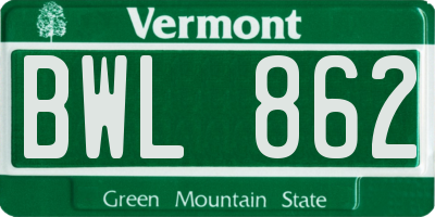 VT license plate BWL862