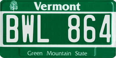 VT license plate BWL864