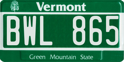 VT license plate BWL865