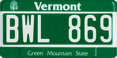 VT license plate BWL869