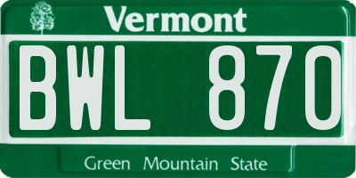 VT license plate BWL870