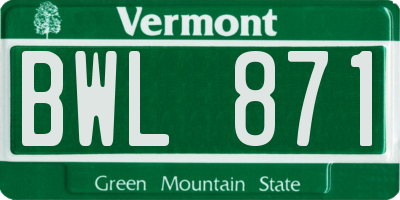 VT license plate BWL871