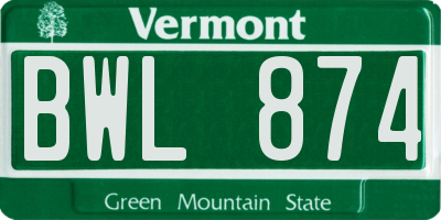 VT license plate BWL874