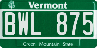 VT license plate BWL875