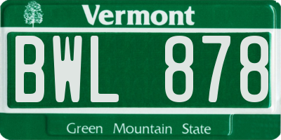 VT license plate BWL878