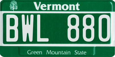 VT license plate BWL880