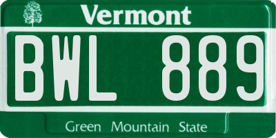 VT license plate BWL889