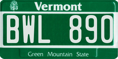 VT license plate BWL890