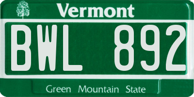 VT license plate BWL892