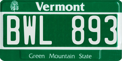 VT license plate BWL893