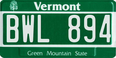 VT license plate BWL894