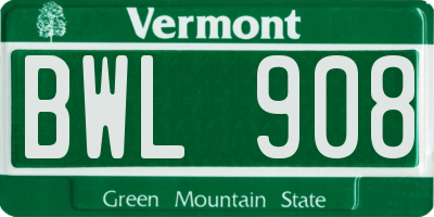 VT license plate BWL908