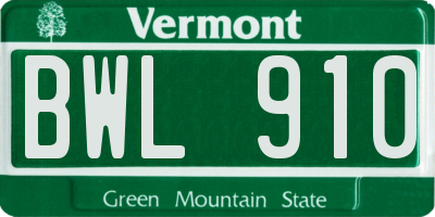 VT license plate BWL910